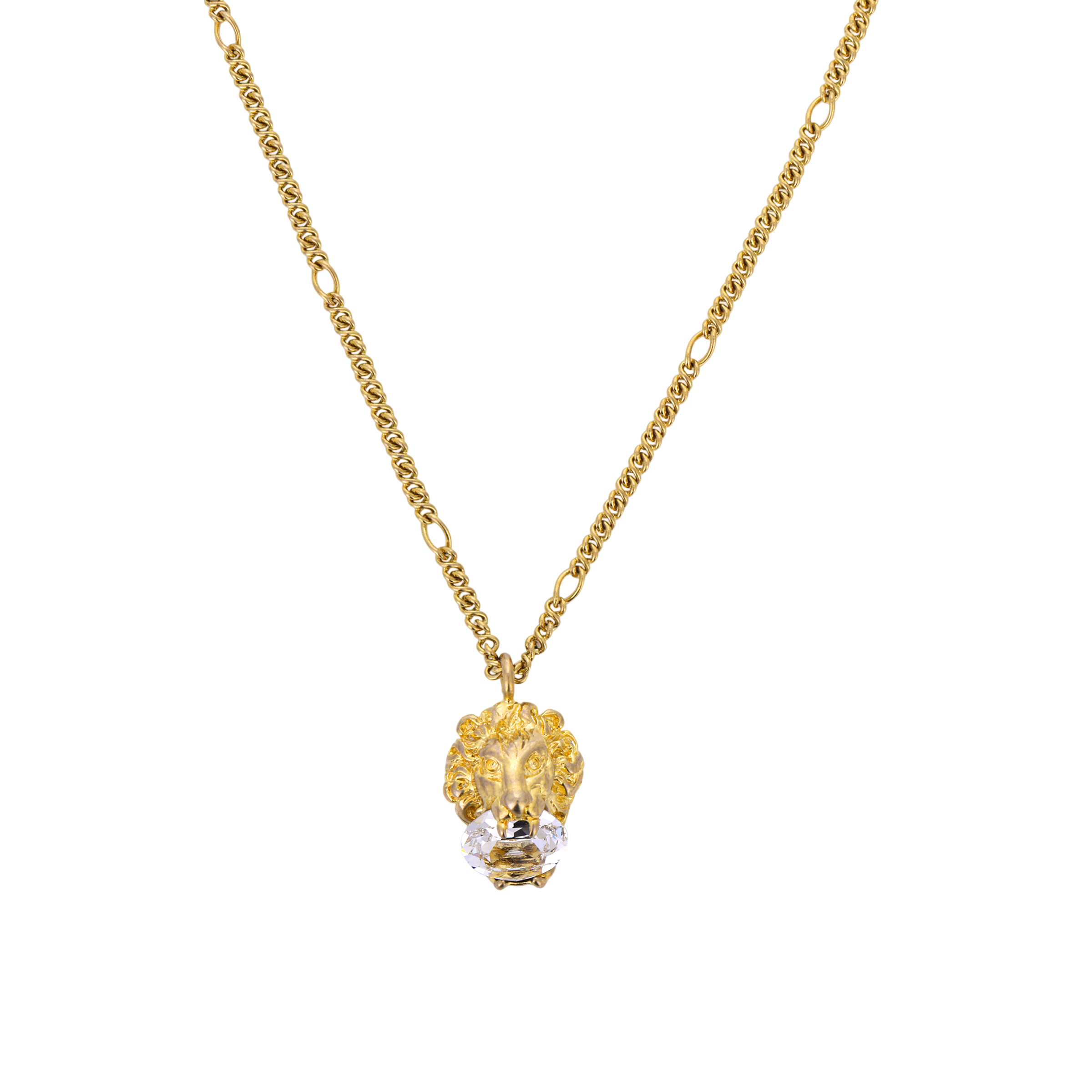 (Women) GUCCI Crystal Lion Head Gold Pendant Metal Necklace for Women 412885-J1D50-8062