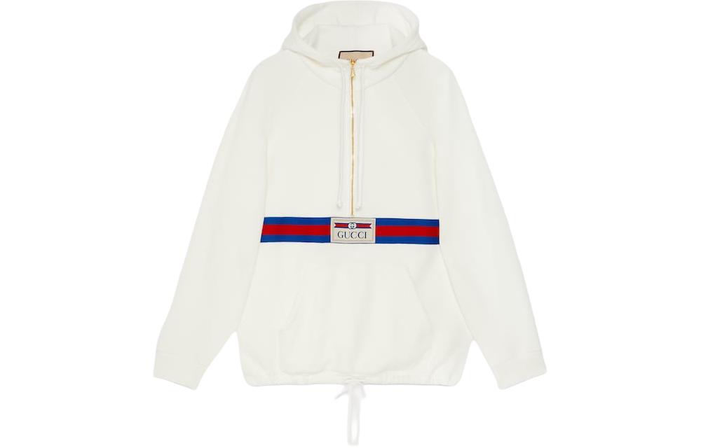 (Women) Gucci Decorative Ivory Cotton Logo Hoodie Fashion Sweater 644656-XJC3W-9216