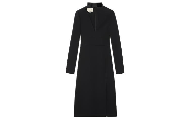 (Women) Gucci Detachable Collar Long Sleeve Midi Dress Women Black 623488-XJCK7-1000