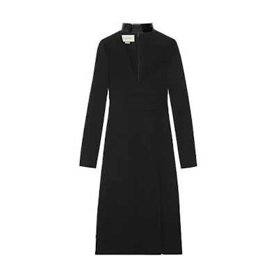 (Women) Gucci Detachable Collar Long Sleeve Midi Dress Women Black 623488-XJCK7-1000
