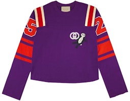(Women) Gucci Digital Print Cropped Crewneck Long Sleeve Sweatshirt Women Purple 666223-XJDPG-5283 (Women) Gucci Digital Print Cropped Crewneck Long Sleeve Sweatshirt Women Purple 666223-XJDPG-5283