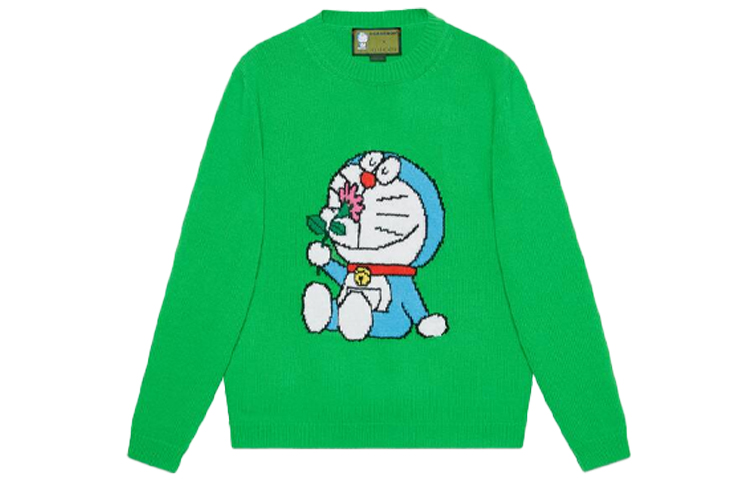 (Women) Gucci Doraemon Cartoon Green Knit Pullover Sweater 655654-XKBVZ-3319