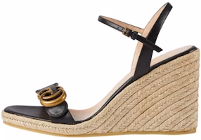 (Women) Gucci Double G 95mm Platform Espadrille Black Leather 646311-A3N00-1000 (Women) Gucci Double G 95mm Platform Espadrille Black Leather 646311-A3N00-1000