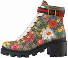 (Women) Gucci Double g Ankle Boots Flowers Embroidered 602184-HT510-8494 (Women) Gucci Double g Ankle Boots Flowers Embroidered 602184-HT510-8494
