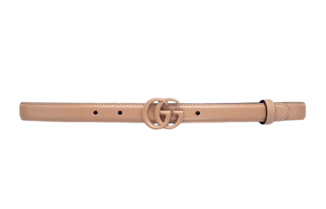 (Women) GUCCI Double G Buckle Narrow Belt Rose Beige 2cm Wide 40941718YXV2754