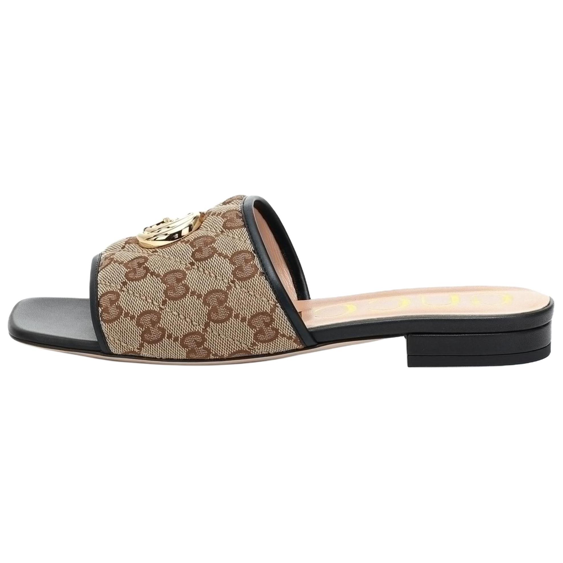 (Women) Gucci Double g Canvas Slippers Ebony 619893-KQWM0-9765