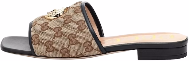 (Women) Gucci Double g Canvas Slippers Ebony 619893-KQWM0-9765 (Women) Gucci Double g Canvas Slippers Ebony 619893-KQWM0-9765