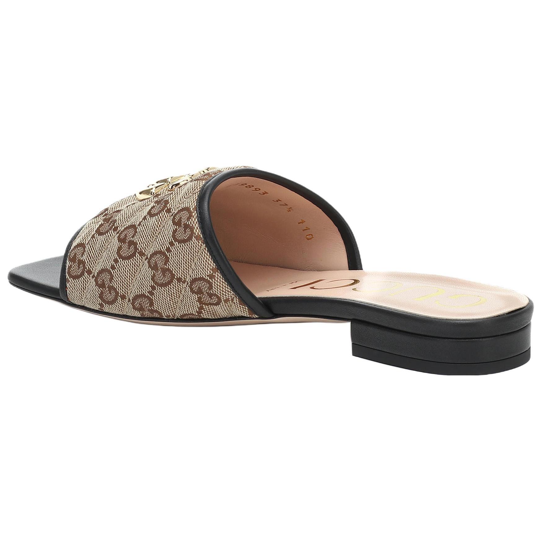 Purchase (W) Pantuflas Gucci Double G de Lona Color Ébano 619893-KQWM0-9765