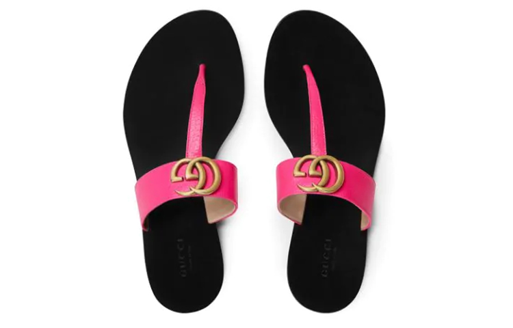 Shop (W) Gucci Sandal Jepit Kulit Sapi Double G Phosphor 497444-0ZP00-5616