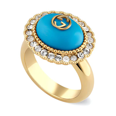 (Women) GUCCI Double G Crystal Metal Ring for Women - Blue Fashion Jewelry. 753903-I9875-8519