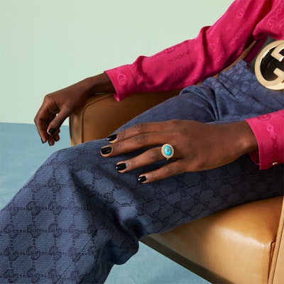 (W) GUCCI Cincin Logam Kristal Double G Wanita - Perhiasan Fashion Biru. 753903-I9875-8519 Details for (W) GUCCI Cincin Logam Kristal Double G Wanita - Perhiasan Fashion Biru. 753903-I9875-8519