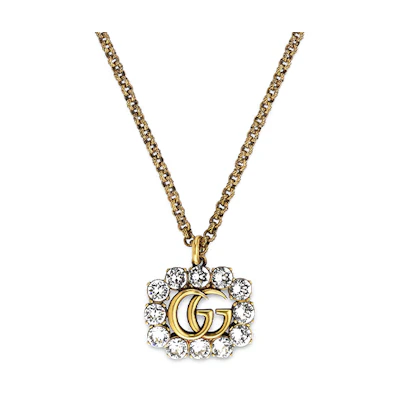 (Women) Gucci Double G Crystal Pendant Necklace for Women 605895-J1D50-8066