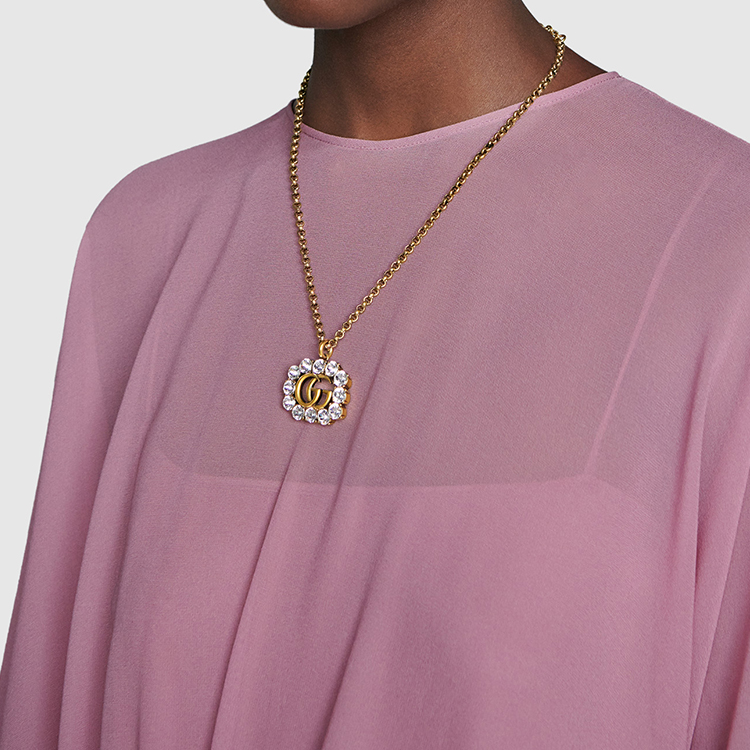 (Women) Gucci Double G Crystal Pendant Necklace for Women 605895-J1D50-8066 圖 5