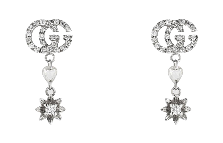 (Women) GUCCI Double G Earrings with Diamond Flowers in Silver Gold 581830-J8540-9066 圖 2