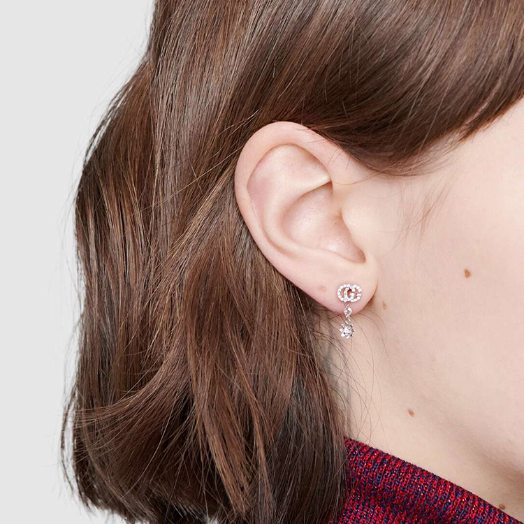 (Women) GUCCI Double G Earrings with Diamond Flowers in Silver Gold 581830-J8540-9066 圖 5