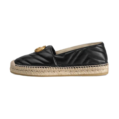 (W) Gucci Double G Espadrille Black Leather