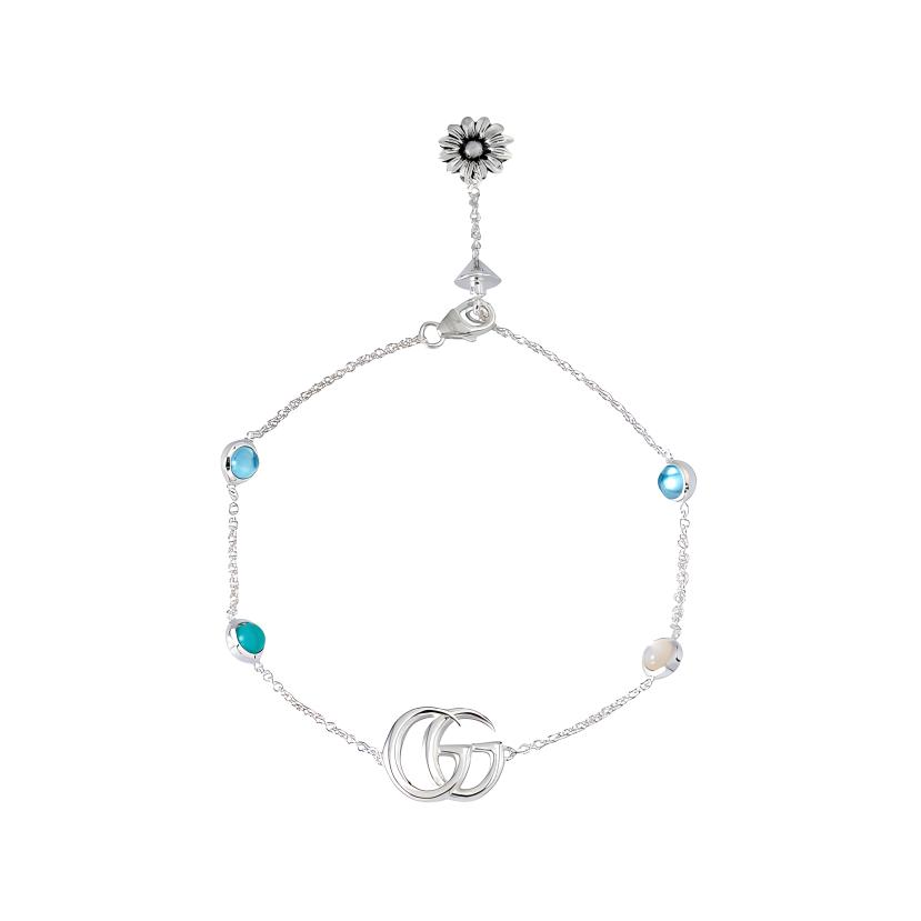 (Women) GUCCI Double G Floral Gemstone 925 Silver Bracelet for Women 527393-J8474-8517