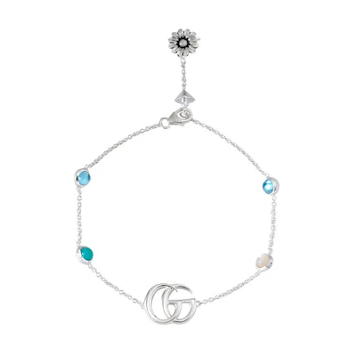 (Women) GUCCI Double G Floral Gemstone 925 Silver Bracelet for Women 527393-J8474-8517