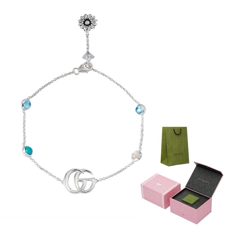 Details for (W) 구찌 더블 G 플로럴 젬스톤 925 실버 여성 팔찌 527393-J8474-8517