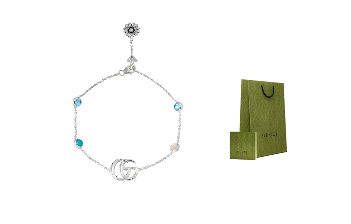 Details for (Women) GUCCI Double G Floral Gemstone Silver Bracelet for Women 527393-J8474-8517