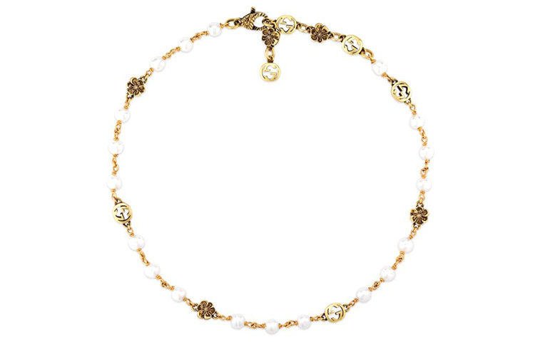 (Women) GUCCI Double G Floral Pearl Fashion Jewelry Metal Resin Necklace 661125-I4620-8078