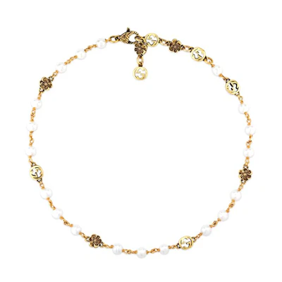 (Women) GUCCI Double G Floral Pearl Fashion Jewelry Metal Resin Necklace 661125-I4620-8078
