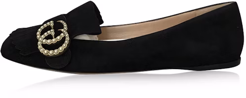 (Women) Gucci Marmont Fringe Suede Ballet Flats 'Black' 454299-C2000-1000 (Women) Gucci Marmont Fringe Suede Ballet Flats 'Black' 454299-C2000-1000