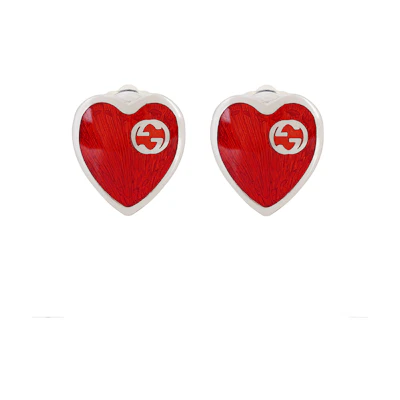 (Women) GUCCI Double G Heart Enamel 925 Silver Earrings for Women Red 645547-J8410-8166