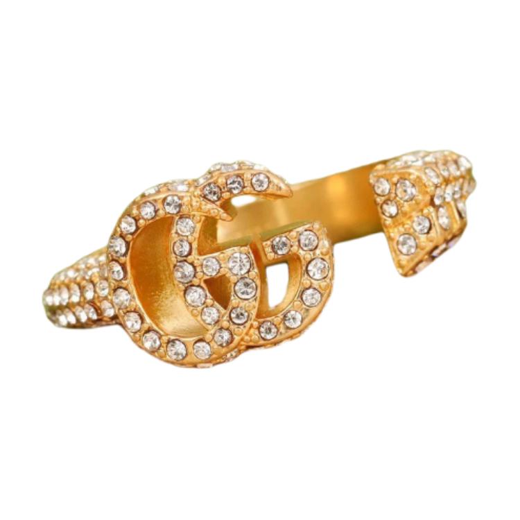 (Women) GUCCI Double G Key Gold Crystal Brass Fashion Ring Jewelry 645625-J1D50-8062