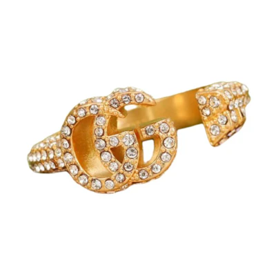 (Women) GUCCI Double G Key Gold Crystal Brass Fashion Ring Jewelry 645625-J1D50-8062