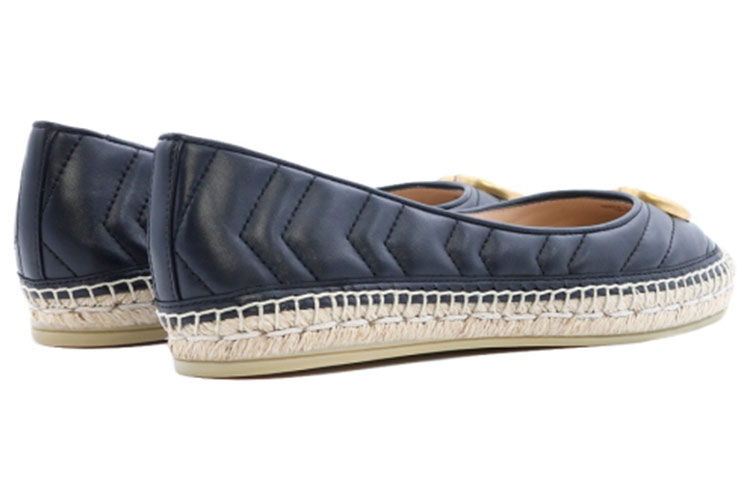 Lookbook (W) Chaussures plates en cuir Gucci, double G, paille tressée respirante noire 602505-BKO00-1000