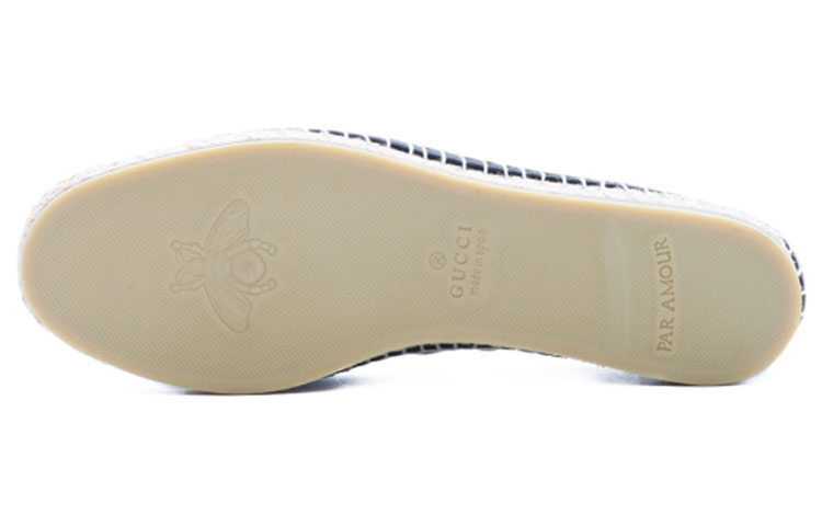 Shop (W) [女性用] グッチ GG レザー通気性ストローウーブンフラットシューズ ブラック 602505-BKO00-1000 602505-BKO00-1000