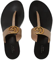 Shop GUCCI 古馳 雙G造型皮革 拖鞋 女款 棕色