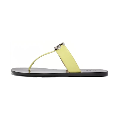 (W) Gucci Double g Leather Casual Fashion Black Yellow Sandals