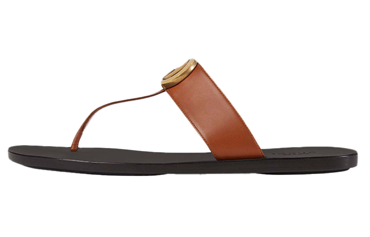 Buy (W) Gucci Sandal Kulit Coklat Tua Double G 497444-A3N00-2829