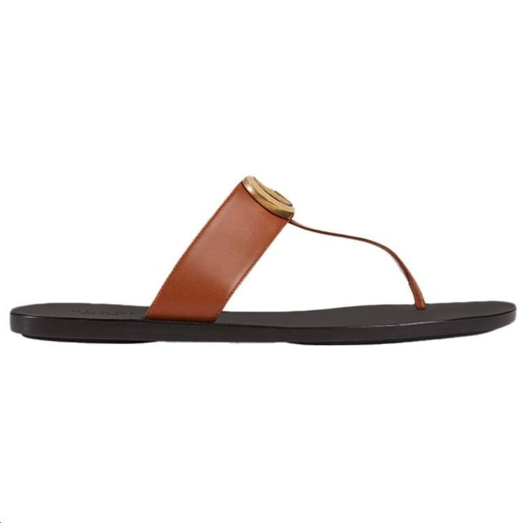Order (W) Gucci Sandal Kulit Coklat Tua Double G 497444-A3N00-2829