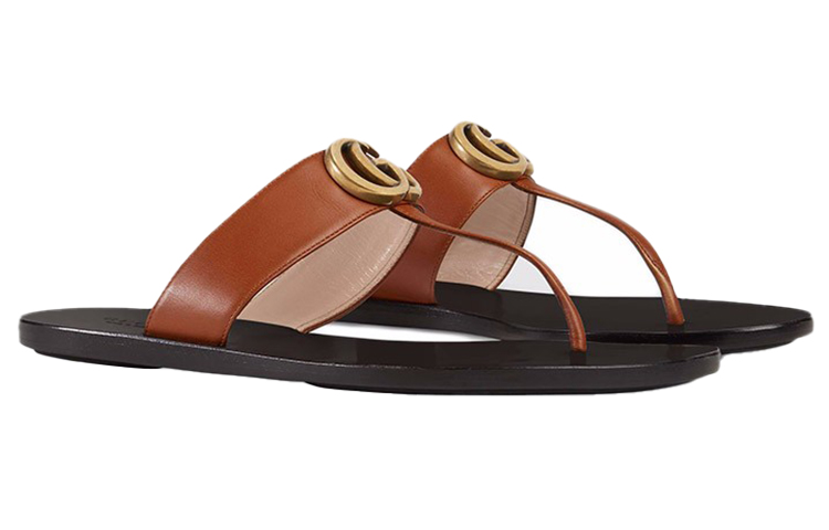 Lookbook (W) Gucci Sandal Kulit Coklat Tua Double G 497444-A3N00-2829