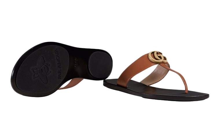 Purchase (W) Gucci Sandal Kulit Coklat Tua Double G 497444-A3N00-2829