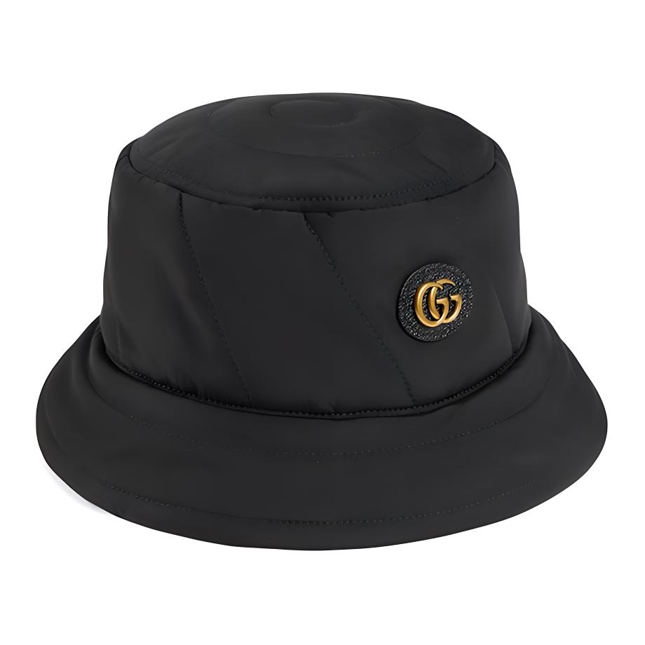 (Women) GUCCI Double G Leather Patch Fisherman Hat Women - Black 7579223HAWC1060