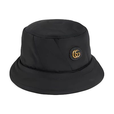 (Women) GUCCI Double G Leather Patch Fisherman Hat Women - Black 7579223HAWC1060
