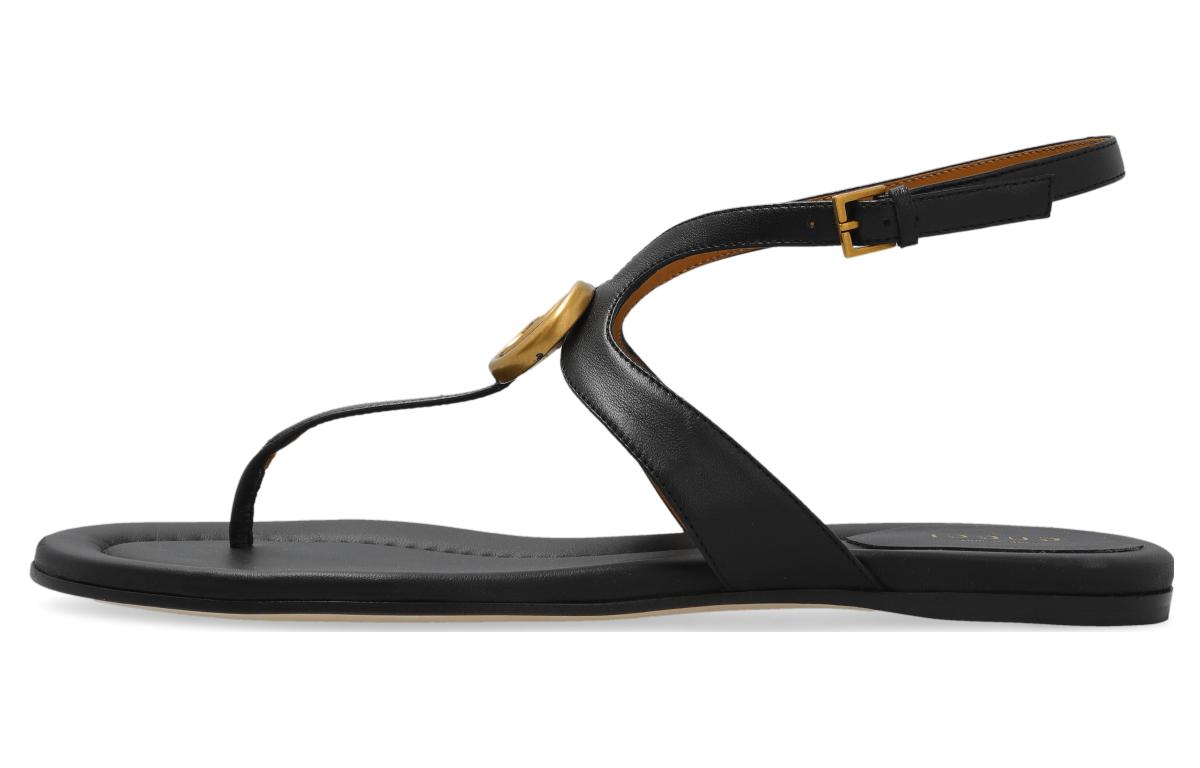 (Women) Gucci Double G Leather Thong Buckle Sandal 'Black' 746030-BKO00-1000