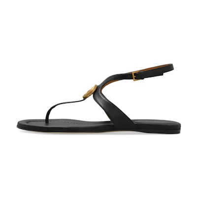 (W) Gucci Double G Leather Thong Buckle Sandal 'Black'