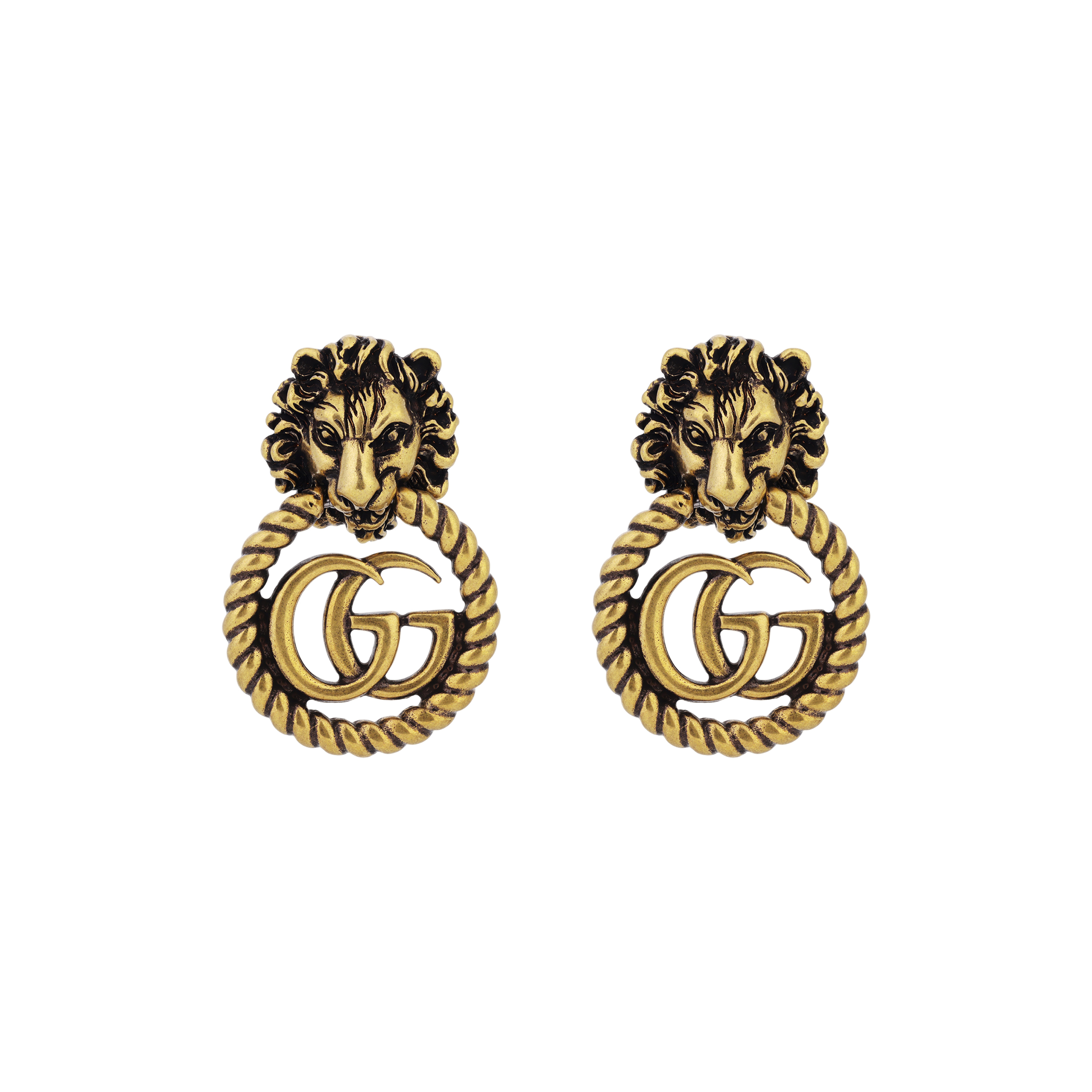 (Women) GUCCI Double G Lion Head Earrings Vintage Gold 605857-I4600-0933