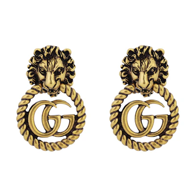 (Women) GUCCI Double G Lion Head Earrings Vintage Gold 605857-I4600-0933