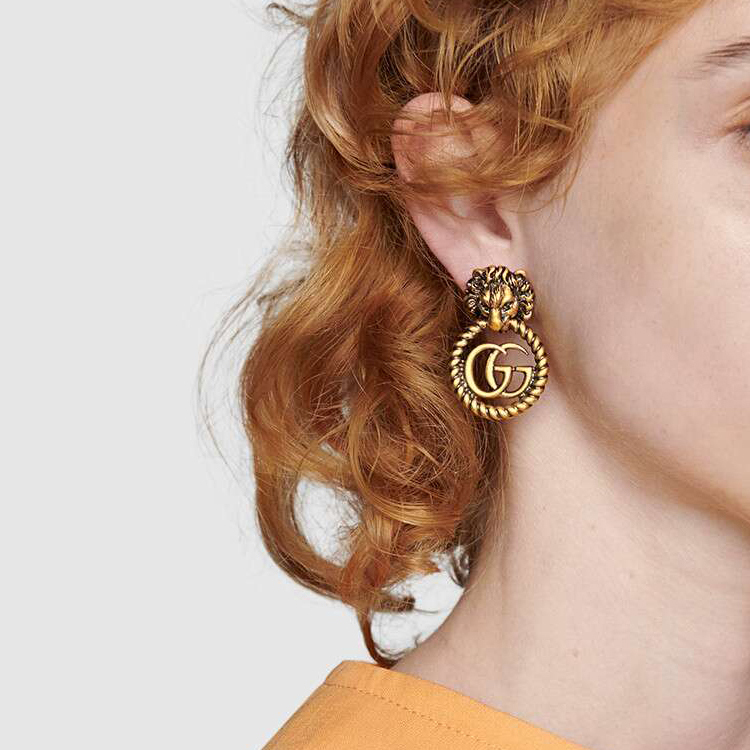 (Women) GUCCI Double G Lion Head Earrings Vintage Gold 605857-I4600-0933 圖 5