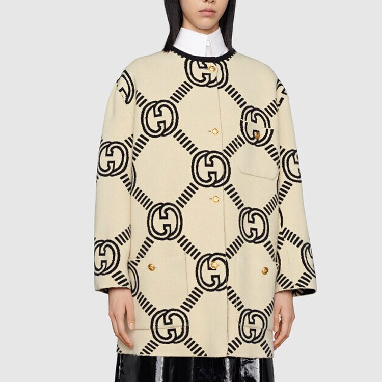 Details for (Women) GUCCI Double G Logo Wool Knit Cardigan Beige Sweater. 678318-XKB5T-9192