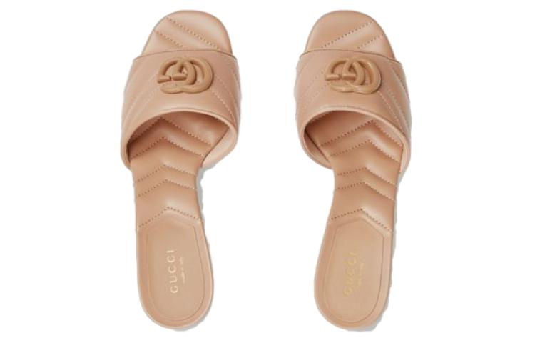 Shop (Women) Gucci Double G Mid-Heel Slide Sandals 'Beige' 739133-BKO00-2754