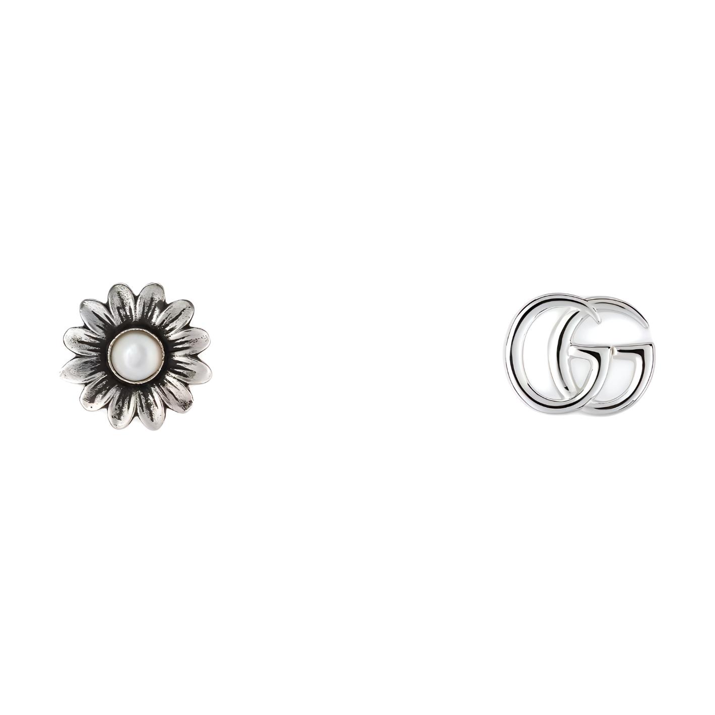 (Women) GUCCI Double G Mother-of-Pearl Silver Earrings for Women - Silver. 527390J84408184