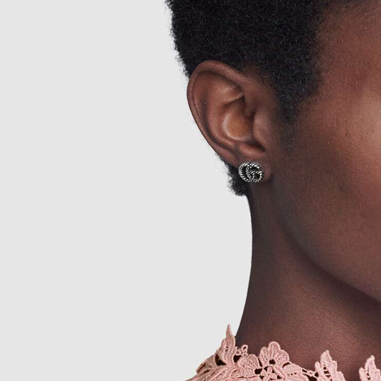 (Women) GUCCI Double G Pattern Aged Effect 925 Silver Earrings Silver 627755-J8400-0701 圖 6