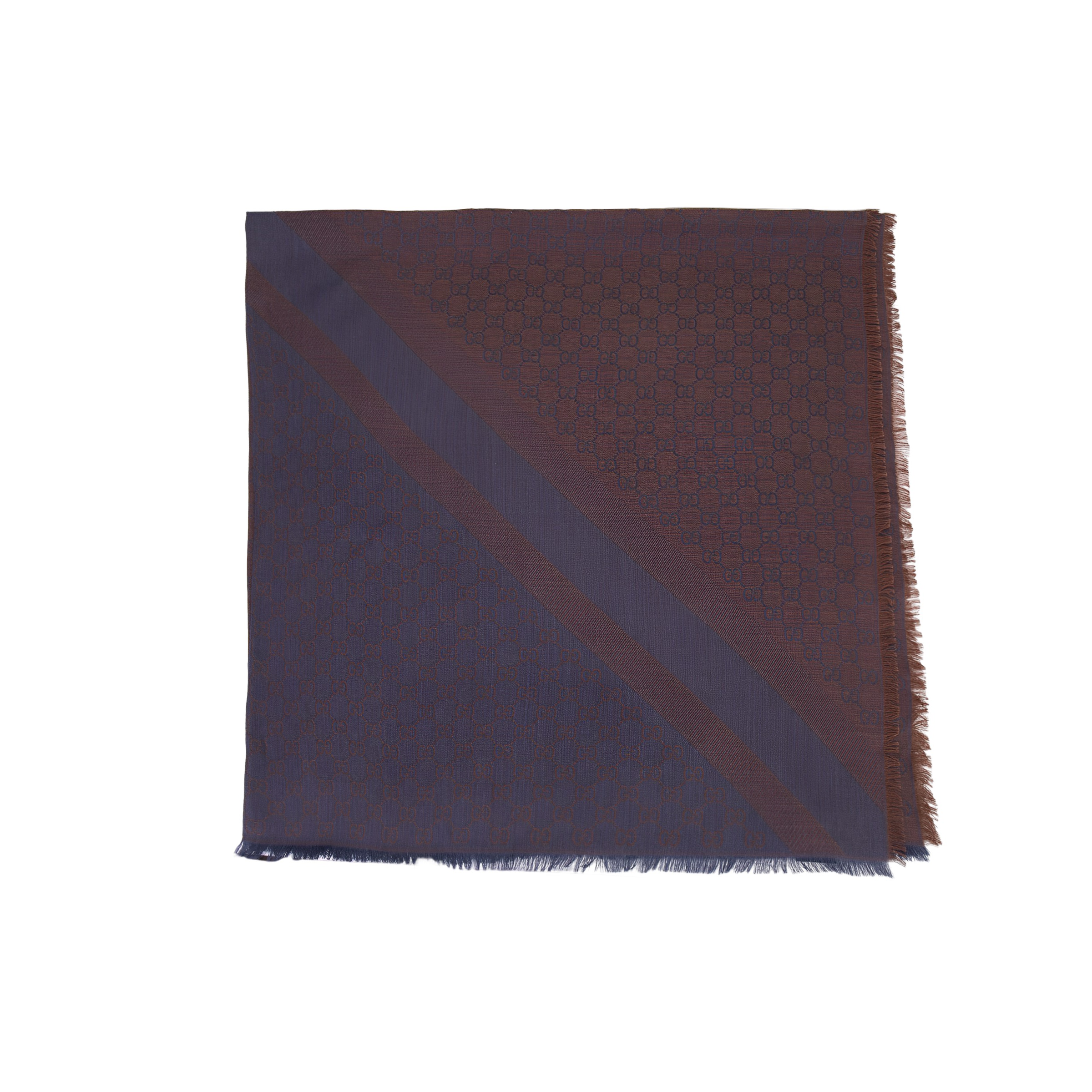 (Women) GUCCI Double G Pattern Scarf Wool Short Fringe Grey Blue Scarf 281942-3G704-2869